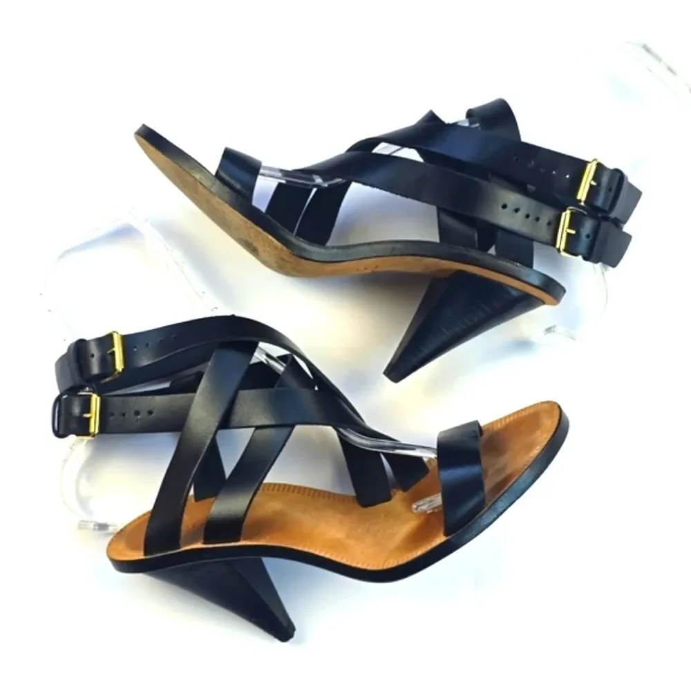 IRO Strappy Heeled‎ Black Leather Sandals Women's size 40 EU / US 8.5